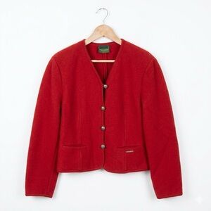 Geiger 100% Wool Red Cropped Classic Button Front Blazer Jacket Size 10 Medium